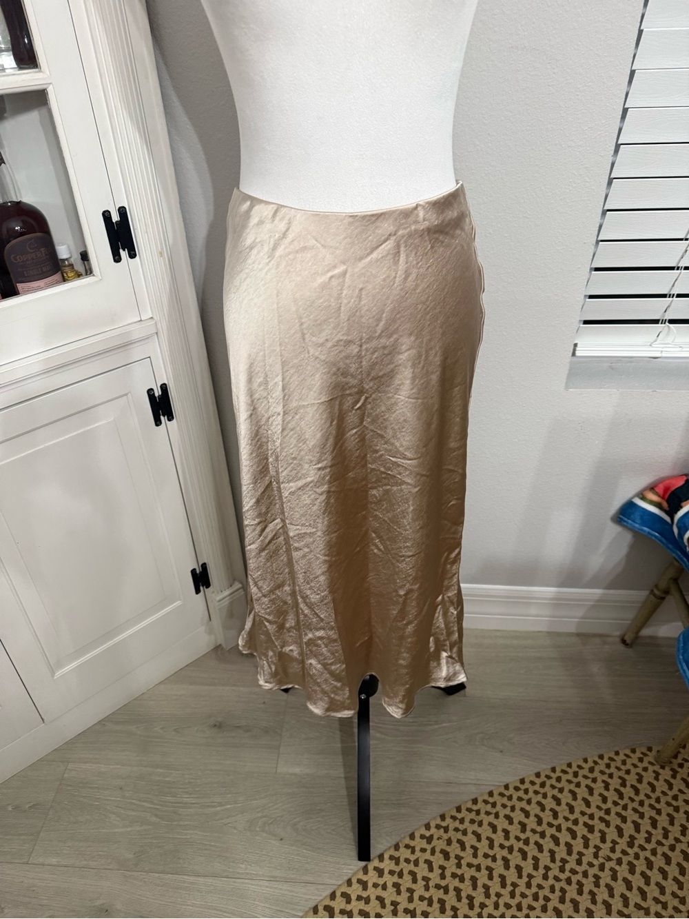 Wild Honey Satin Bias Midi Skirt in Champagne Gold